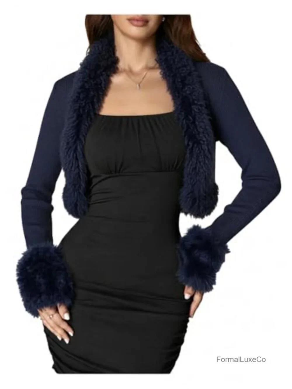 Faux Fur Fuzzy Coat Open Front Party Crop Jacket